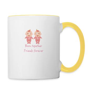 Zwillinge, twin sisters, Zwillingsschwestern - Tasse zweifarbig - Weiß/Gelb - Rechts