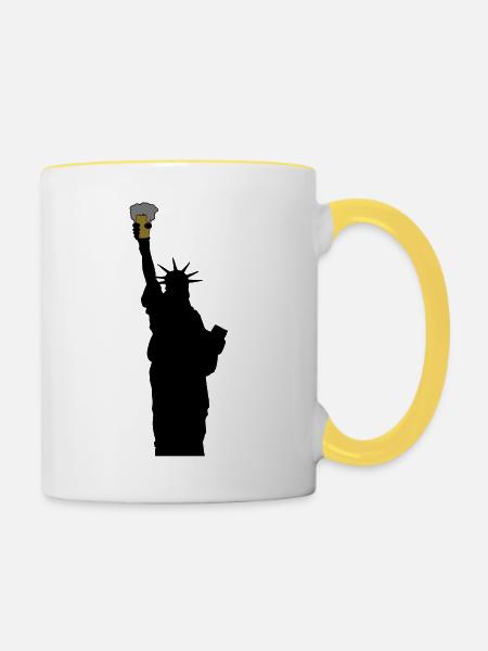 freiheitsstatue mit bierglas - Tasse zweifarbig - Weiß/Gelb