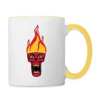 monster hoelle boese horror halloween kopf gesicht - Tasse zweifarbig - Weiß/Gelb - Rechts