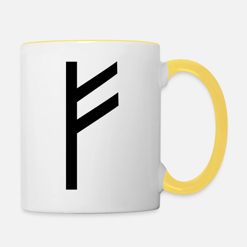 Rune Fehu - bonheur et prospérité, runes, Odin - Mug contrasté - blanc/jaune