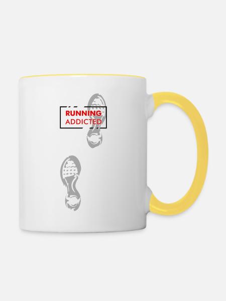 running addicted - Tasse zweifarbig - Weiß/Gelb