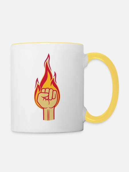 feu flamme flamme heiss faust revolution hand s - Mug contrasté - blanc/jaune
