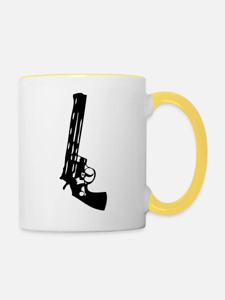 Waffe Pistole - Tasse zweifarbig - Weiß/Gelb