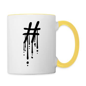 Graffiti Tropfen Hashtag - Tasse zweifarbig - Weiß/Gelb - Rechts