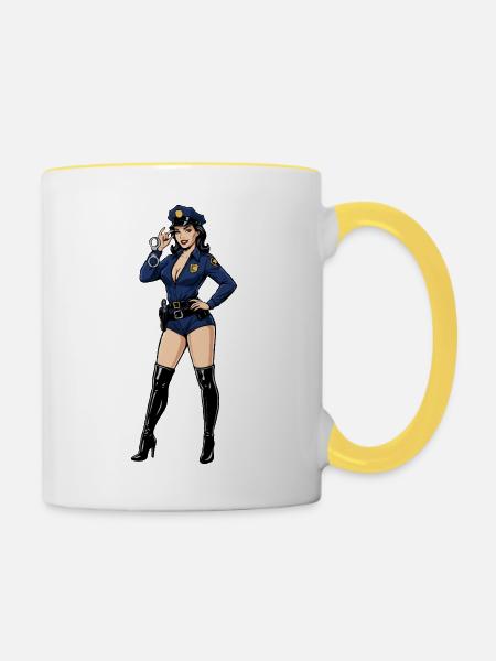 Pin-up-Polizist - Tasse zweifarbig - Weiß/Gelb