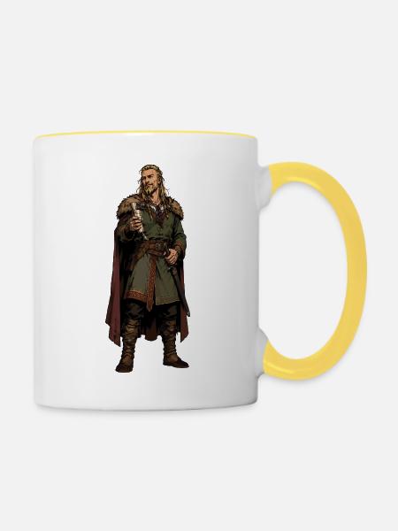 Viking-Krieger mit Kelch und Pelz - Tasse zweifarbig - Weiß/Gelb