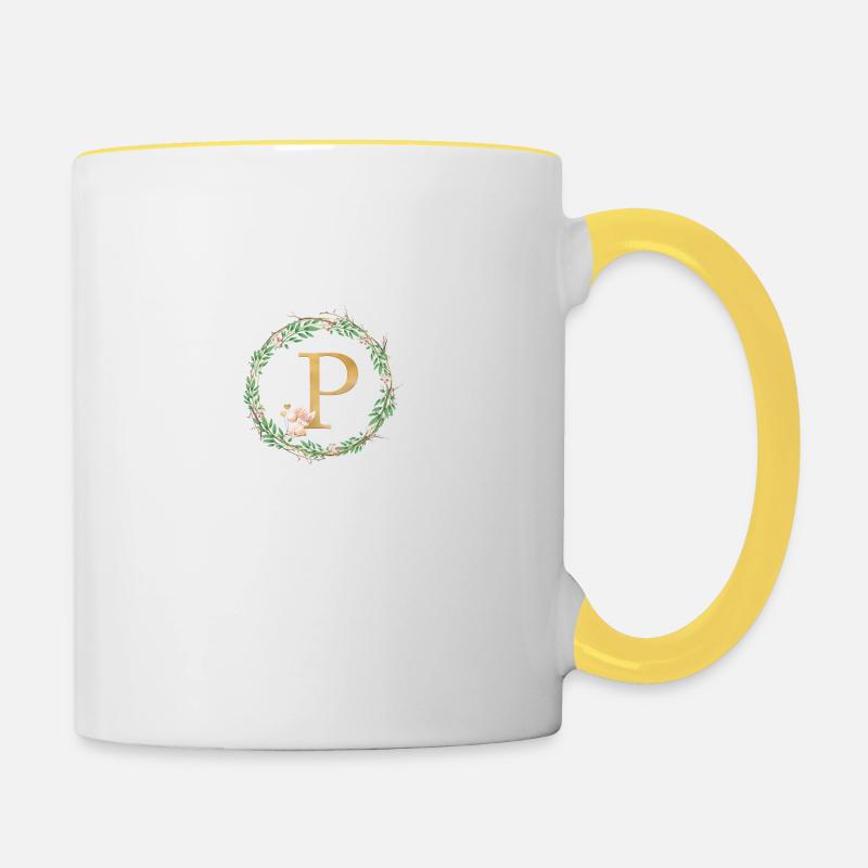 Monogramme personnalisable P - Mug contrasté - blanc/jaune