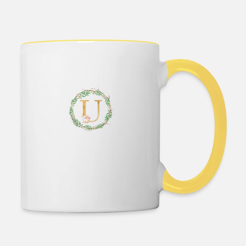 Customizable Monogram U - Contrasting Mug - white/yellow