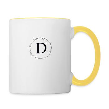 Monogramm D Kranz personalisierbar - Tasse zweifarbig - Weiß/Gelb - Rechts