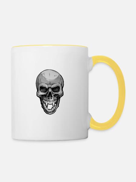 Aggressiver Halloween Totenschädel - Tasse zweifarbig - Weiß/Gelb