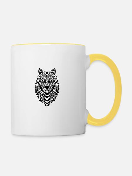Wolf - Tasse zweifarbig - Weiß/Gelb