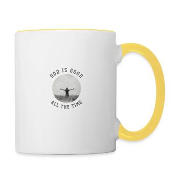 Gott ist die ganze Zeit gut - Christliches Zitat - Tasse zweifarbig - Weiß/Gelb - Rechts