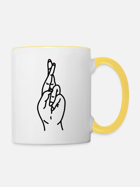 Hand Finger Überkreuzt - Tasse zweifarbig - Weiß/Gelb