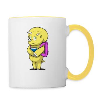 Dino Schulranzen Einschulung Schule - Tasse zweifarbig - Weiß/Gelb - Rechts