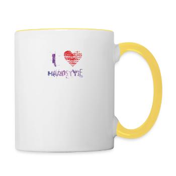 i love hardstyle techno hardtech raver festival - Tasse zweifarbig - Weiß/Gelb - Rechts