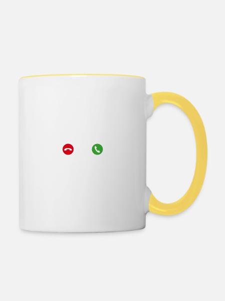 Appelez Appelez mobile agriculteur tracteur tracteur - Mug contrasté - blanc/jaune
