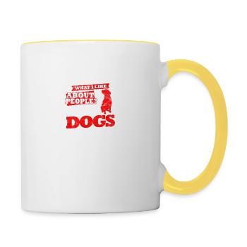 Distressed - In humans I like their dogs - Contrasting Mug - white/yellow - Right