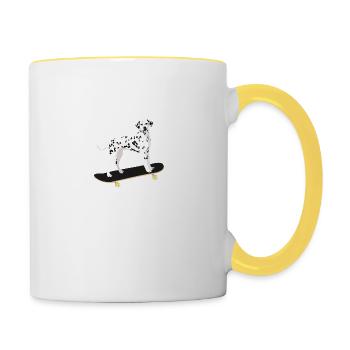 Hund auf Skateboard Geschenkidee skatender Hund - Tasse zweifarbig - Weiß/Gelb - Rechts
