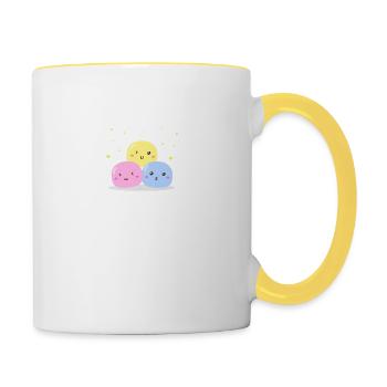 Bunte und süße Mashmellos auf Kleidung - Tasse zweifarbig - Weiß/Gelb - Rechts
