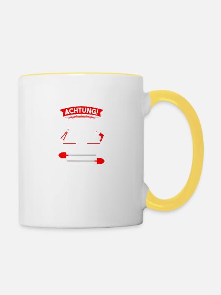 Bauarbeiter - Achtung Baustelle fliegendes Werkzeu - Tasse zweifarbig - Weiß/Gelb