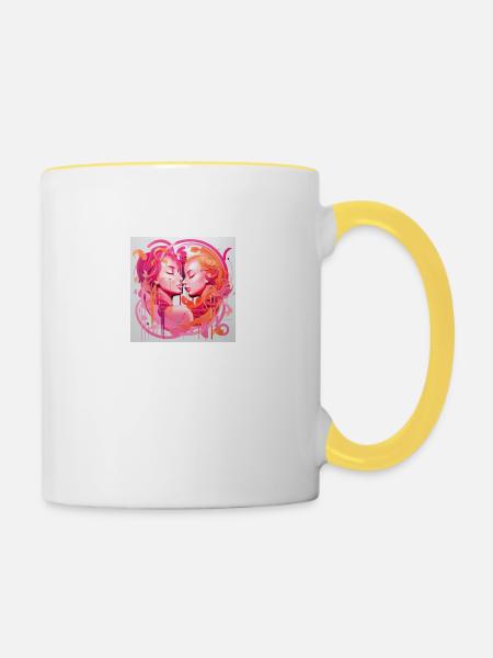 Zwei weiblich gelesene Menschen - Tasse zweifarbig - Weiß/Gelb