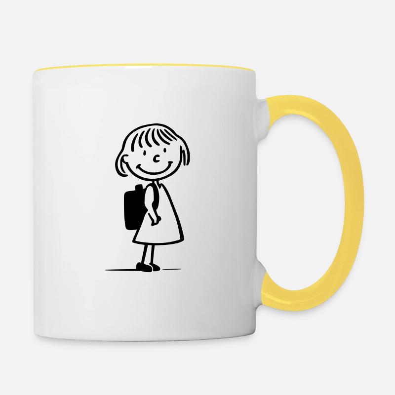 Comic-Mädchen Schulstart – Einschulung Design - Tasse zweifarbig - Weiß/Gelb