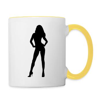 Model, Frau - Tasse zweifarbig - Weiß/Gelb - Rechts