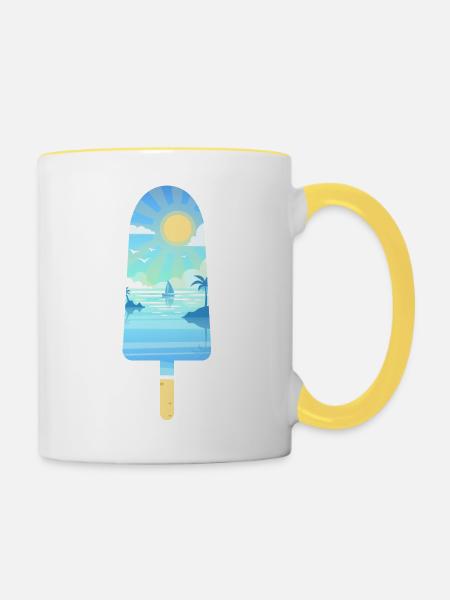 Seelandschaftsschattenbild gefrorener Stock - Tasse zweifarbig - Weiß/Gelb