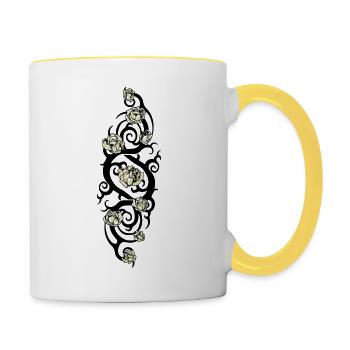 rosier tribal 1 noir roses blanches - Mug contrasté - blanc/jaune - Droite