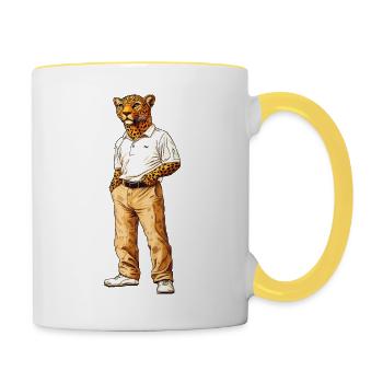 Leopard Fan - Tasse zweifarbig - Weiß/Gelb - Rechts