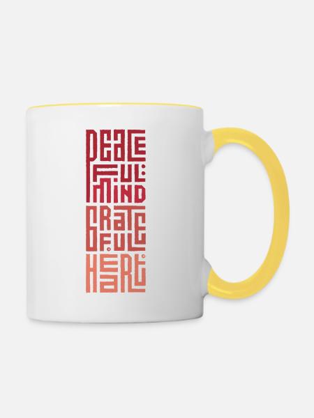 Friedlicher Geist Dankbares Herz - Tasse zweifarbig - Weiß/Gelb
