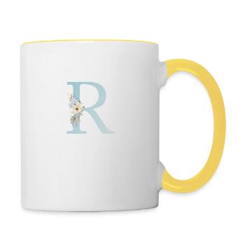 Personalisierbar Monogramm R Floral - Tasse zweifarbig - Weiß/Gelb - Rechts