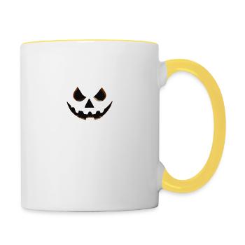Halloween Citrouille Visage Visage Grimace Effrayant - Mug contrasté - blanc/jaune - Droite