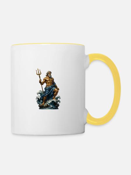 Poseidon: Wellenkönig auf See - Tasse zweifarbig - Weiß/Gelb
