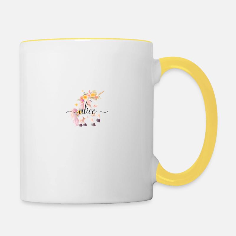 Alice! Design fleur de licorne, personnalisable - Mug contrasté - blanc/jaune