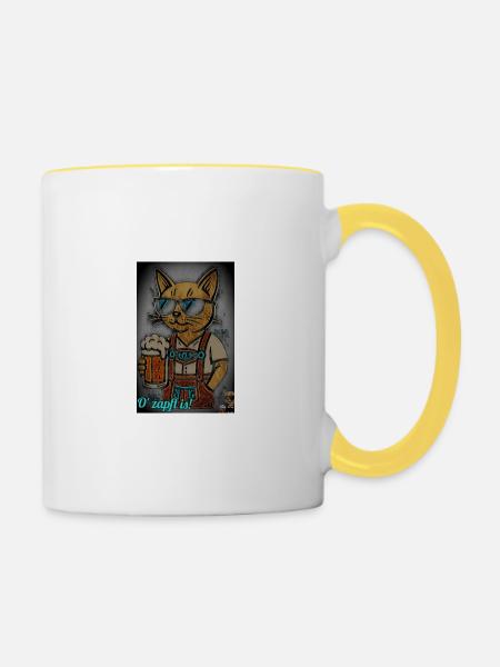 Oktober-fest Katzenbier - Tasse zweifarbig - Weiß/Gelb
