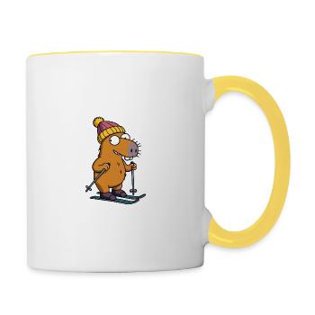 Bande dessinée Capybara Capybara Ski Hat Slope Mountain - Mug contrasté - blanc/jaune - Droite