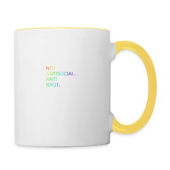 Nicht Antisozial Anti Idiot | Spruch | Lustig - Tasse zweifarbig - Weiß/Gelb - Rechts