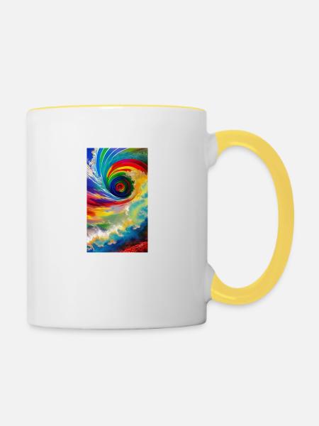 Bunte Spirale Universum - Tasse zweifarbig - Weiß/Gelb