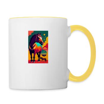 Cheval | Équitation | Animal | Monture | Coloré - Mug contrasté - blanc/jaune - Droite