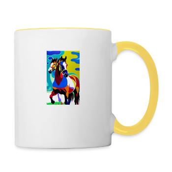 Cheval | Équitation | Animal | Monture | Impressionnisme - Mug contrasté - blanc/jaune - Droite