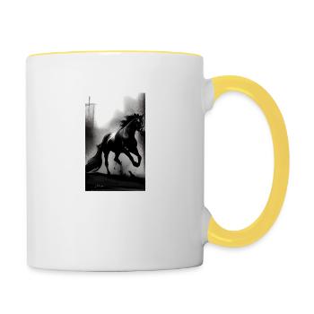 Cheval | Équitation | Animal | Monture | Coloré - Mug contrasté - blanc/jaune - Droite