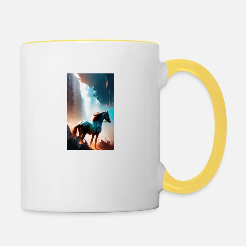 Pferd | reiten | Tier | Reittier | Bunt - Tasse zweifarbig - Weiß/Gelb
