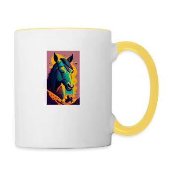 Cheval | Équitation | Animal | Monture | Coloré - Mug contrasté - blanc/jaune - Droite