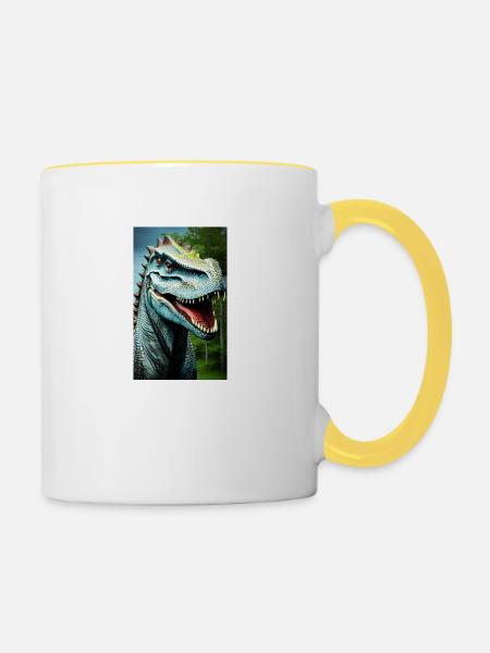 Dinosaurier | T-Rex | Tyrannosaurus - Tasse zweifarbig - Weiß/Gelb