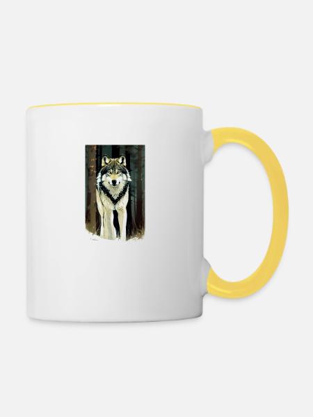 Wolf | Raubtier | Hund | Mystisch - Tasse zweifarbig - Weiß/Gelb