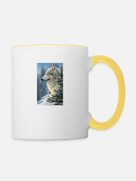 Wolf | Raubtier | Hund | Mystisch - Tasse zweifarbig - Weiß/Gelb