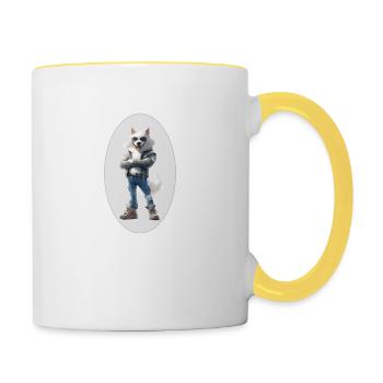 Wolf - Tasse zweifarbig - Weiß/Gelb - Rechts