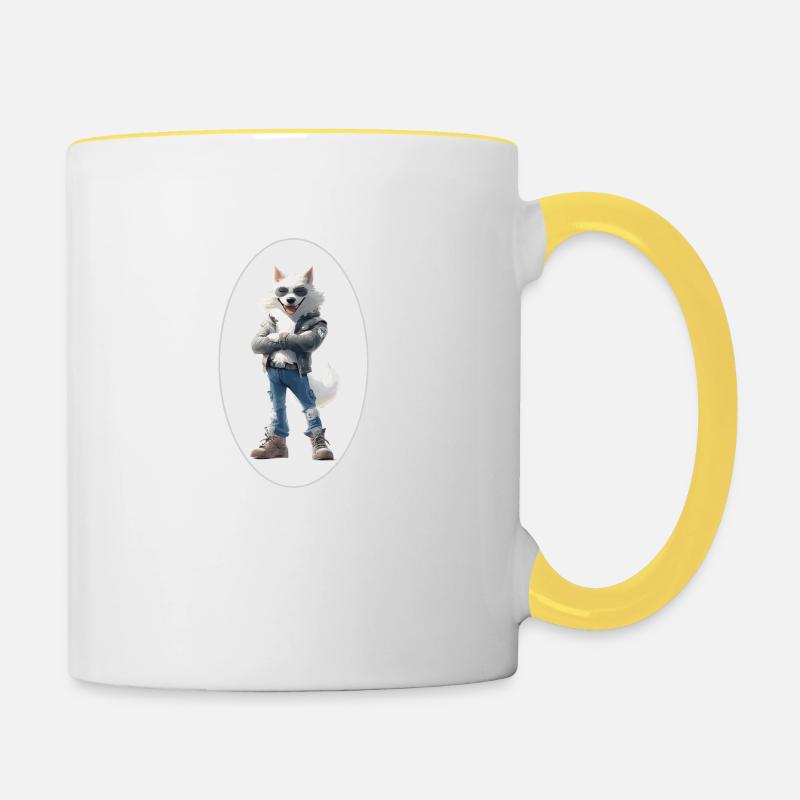 Wolf - Tasse zweifarbig - Weiß/Gelb