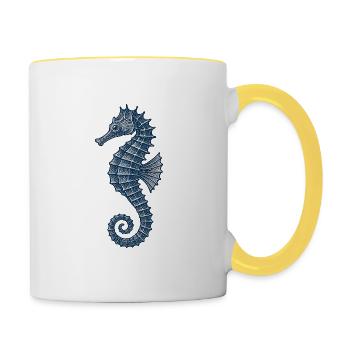 Elegante Marine Seepferdchen Illustration - Tasse zweifarbig - Weiß/Gelb - Rechts